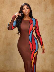 Brilight 1女士修身几何图案印花长袖连衣裙 - 彩色 - 查看 4