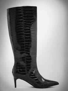 SHUZIA 女式低跟简约基本款日常舒适PU黑色高跟靴 - 黑色 - 查看 6