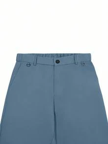 Manfinity Mode Pantalones de traje ajustados de unicolor casual para hombre, cinturón no incluido, formal, ceremonia - Azul - Ver 4