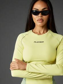 Missguided x Playboy Long Sleeve Crew Neck Tee Athletic Training Compression Top Performance Activewear Gym Workout Sport Fitness - Multicolor - View 7