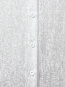 Tween Girl Solid Color Peter Pan Collar Short Sleeve Shirt With Front Buttons, Cute - White - View 7