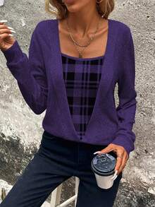 EMERY ROSE Casual Loose Long Sleeve Women Sweatshirts, Suitable For Daily Wear Fall Cloth For Women - Purple - View 7