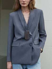 Uhlyne Uhlyne Blazer de manga larga con bolsillos, cuello de chal, mezcla de lana TR para otoño/invierno - Gris - Ver 11