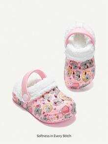 Cozy Pixies 1 Pair Girls Comfortable Fashion Casual Lightweight Cute Printed Anti-Slip Warm Thermal Lined Breathable Slip-On House Slippers, Pink - Pink - View 2