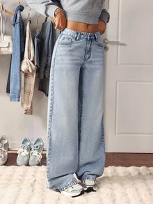 SHEIN Tall Women's Pocket Design Loose Casual Versatile Jeans - Light Wash - View 4