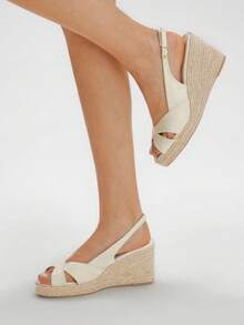 Styleloop 女士时尚黑色绒面革露背坡跟凉鞋，适合约会、聚会、度假、波西米亚风格 - 杏色 - 查看 5