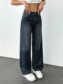 EURMUSE LOW RISE WIDE LEG CUT VINTAGE WASH Y2K STYLE JEAN Y2k Jeans Oversized Jeans Loose Jeans Wide Leg Jeans Baggy Jeans - Dark Wash - View 3