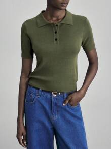 Ontre Camisa polo de punto para mujer, Otoño/Invierno 2025, Básica minimalista de estilo casual de negocios, Apta para la oficina