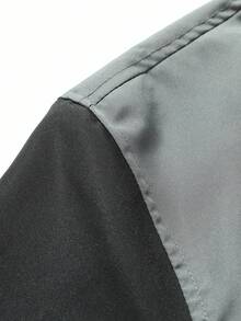 Manfinity Homme Loose Fit Men's Colorblock Striped Trim Bomber Jacket (Without T-Shirt), Fall - Grey - View 3