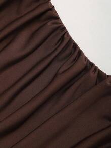 Sweetra Women's Solid Color Waist Ruched Bodycon Slit Maxi Dress