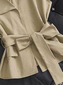 Lunelith SHEIN Lunessa Abrigo de mujer tipo trinchera vintage francés de diseño único, cuello en V, cintura con lazo, corte holgado, para primavera/otoño