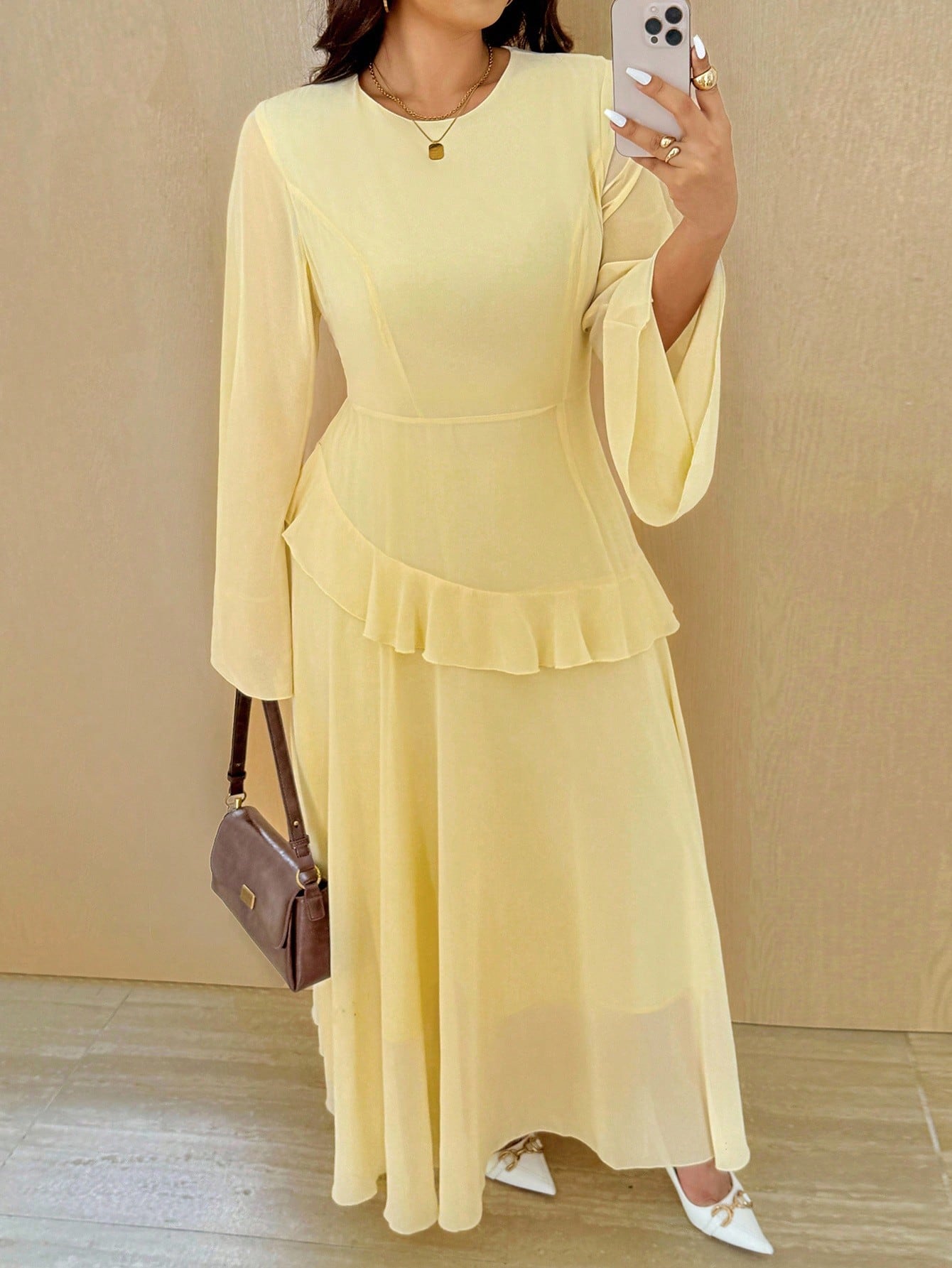 Vionelle فستان نسائي أنيق ذو لون أحادي للمقاسات ال...