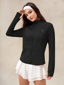 OutZeal 女士防紫外线凉爽触感修身立领拉链口袋防晒夹克女士骑行健身 - 黑色 - 查看 6