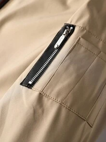 Manfinity Homme Áo khoác nam tay dài cổ khóa kéo phối màu tương phản kiểu dáng bóng chày mùa thu. - Màu Khaki - Xem 5