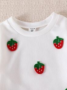 Elladie kids 两件套女童针织条纹长袖红色喇叭裤草莓卫衣套装，舒适休闲甜美秋季草莓主题穿搭，红色少女套装，红色童装，儿童套装，红色童装，青少年秋冬套装 - 白色 - 查看 6