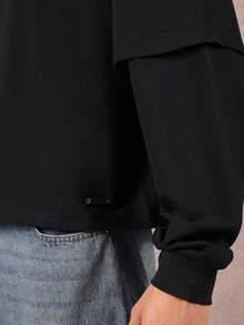 SUMWON Áo thun cotton Jersey dáng hộp cổ tròn hai lớp tay dài in hình bướm Gothic cỡ lớn, mặc thường ngày thu đông - màu đen - Xem 5