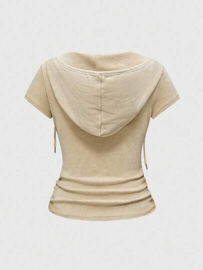 Grunge Punk Y2K Shibuya Girl Millennium Retro Distressed Washed Tie-Dye Fitted Hoodie T-Shirt For Women