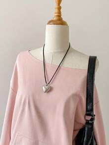 Elamini Sudadera deportiva casual con cuello asimétrico, bolsillo, puños y bajo acanalados en color rosa, manga larga, ideal para graduación, maestros y vuelta al cole en otoño - Rosa - Ver 3