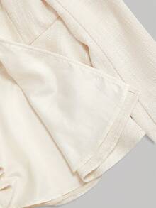 SHEIN MOD 杏色双排扣长袖女士优雅荷叶边下摆夹克，秋装，女士夹克，冬季女装，新年，情人节，女巫，商务女装 - 杏色 - 查看 6