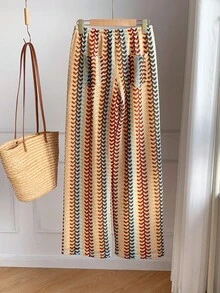 Comfortcana Women's Vacation Drawstring Waist All-Over Print Loose Wide Leg Casual Pants,Fall - Multicolor - View 2