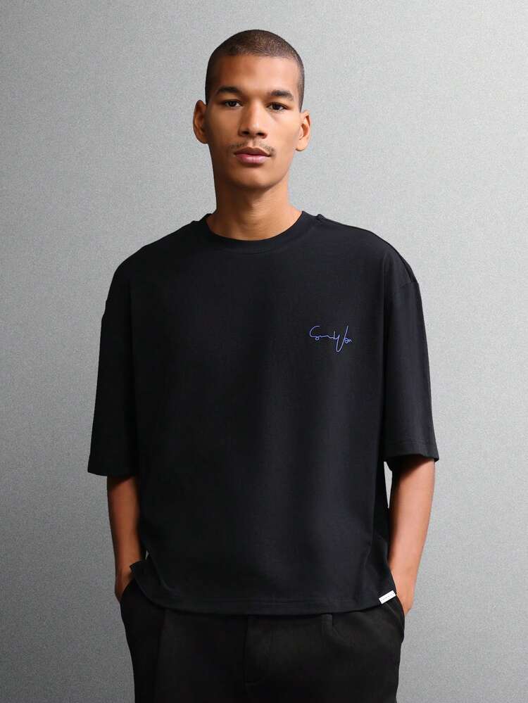 Boxy Cotton T-Shirt With Small Logo Script