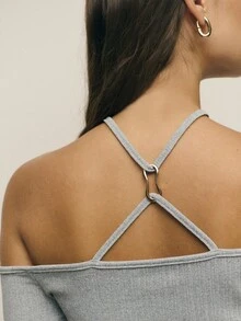 Nöista Women's Grey Ribbed Top,Crossover Neckline Cold Shoulder Long Sleeve,Summer Casual Everyday Fall Tops,Sleek Office,Chic Goth Alternative Style - Light Grey - View 4