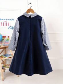 Young Girl Ruffled Plaid Print Elegant Long Sleeve Dress - Blue - View 2