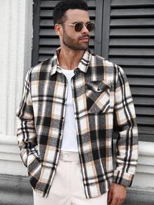 Manfinity Homme 男士加大码格子长袖单排扣休闲外套，秋季