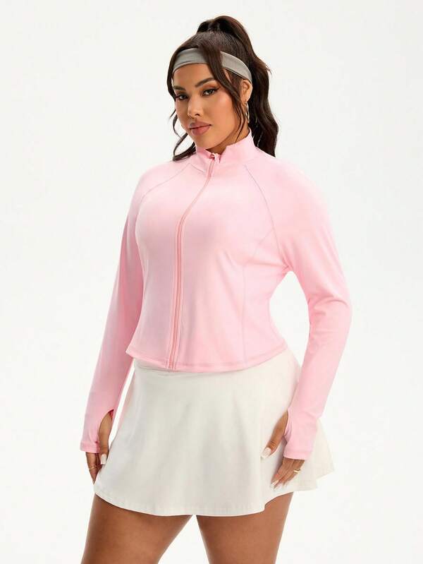 Rhythm Era Women's Minimalist Thumb Hole Stand Collar Zip-Up Long Sleeve Sports Casual Jacket, Suitable For Daily Wear, Running, Plus Size Plus Size Workout Top Zipper Tennis Skirt Set Plus Curvy Workout Top Zipper Front Women Athletic Zip Up Long Sleeve Gym Outfit Women Gym Shirt Women S Long Sleeve Plus Size Workout Top Zipper Front Workout Top Zipper Front Long Sleeve Curvy Workout Top Zipper Front Long Torso Gym Shirt Women Long Sleeve Blouse Gym Golf Outfit Women Curve