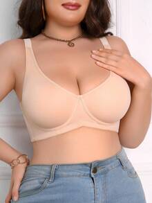 SHEIN 大码纯色简约日常内衣 - 杏色 - 查看 3