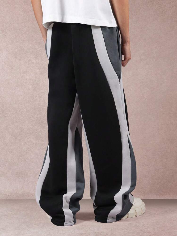 Wide Leg Color Block Design Sweatpants With Side Pockets
