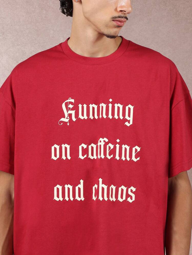 Kastenförmiges T-Shirt aus Baumwolljersey mit Gothic-Text-Print