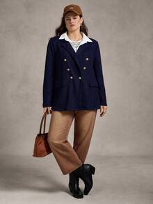 Zelara 大码女式海军蓝双排扣针织西装外套，秋冬返校季商务休闲女装，乡村音乐会复古斯德哥尔摩风格办公室着装，教师工作/办公室冬季时尚 - 藏蓝色 - 查看 4
