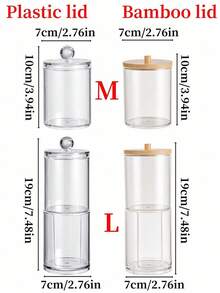 1 pièce Boîte de rangement transparente pour cotons-tiges avec couvercle en bambou, boîte de distribution de tampons de maquillage anti-poussière, bocal en plastique transparent pour rangement de cotons-tiges, cosmétiques, organisateur de salle de bain, fournitures de rangement et d'organisation pour la maison, cadeau de fête, cadeau de Noël - Multicolore - Voir 5
