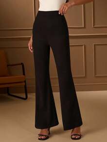Lilora Women's Solid Color Minimalist Casual Elegant Office Flare Pants Fall Clothes For Women Elegant And Dignified Officework,Events,Daily,Vacation - Black - View 3