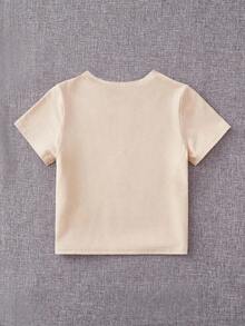 万圣节幼儿男童休闲时尚创意可爱卡通棋盘格幽灵图案字母标语印花基本款短袖 T 恤 - 米色 - 查看 2