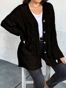 EURMUSE Plus Size Casual Warm Solid Color Button Front Cardigan, Autumn/Winter