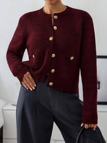 EURMUSE Áo khoác cardigan nữ màu đỏ tía cho mùa đông thường ngày - Màu Đỏ Sâu - Xem 7