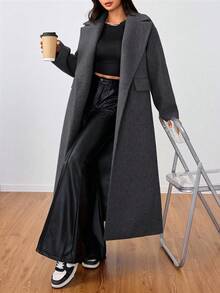 SHEIN Unity 休闲翻领长款大衣 - 深灰色 - 查看 5