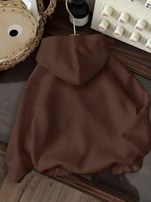 Young Boy Casual Comfortable Los Angeles Graphic Print Thick Knit Long Sleeve Sweatshirt, Suitable For Autumn/Winter Fall - Coffee Brown - View 2