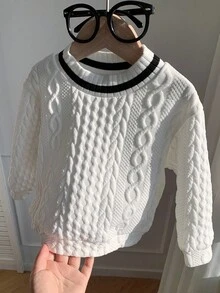 SHEIN 男女通用婴儿/幼儿休闲白色圆领长袖运动衫，适合幼儿园、秋冬季 - 彩色 - 查看 1