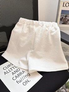 SHEIN 2 件套青少年女孩休闲拉链短款连帽外套和高腰松紧腰白色短裤套装 - 白色 - 查看 5