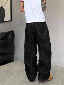STEELVANCE 男士休闲时尚街头撞色缝线宽松阔腿牛仔裤，不含腰带，垃圾摇滚 - 黑色 - 查看 6