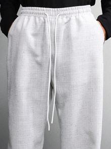 SUMWON Premium Wide Leg Skater Fit Textured Melange Pants Drawstring Relaxed Trousers High Waist Versatile Bottoms Fall Winter Casual Comfort - White - View 6