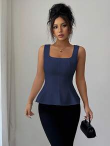 Elenzga Damen elegante ärmellose Bluse mit Quadratausschnitt, geeignet für Büro, Pendeln, Nachmittagstee, Party, Urlaub, Freizeitbekleidung