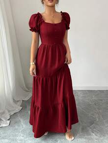 Elenzga Elenzga Women's Elegant Long Dress With Unique Collar, Multi-Layer Patchwork, Ruffle Trim, Slimming Design/Draped/Tiered Layer/Holiday Outfits /Bohemian/Romantic-Floral/Vacation Casual