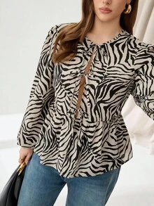 Auralis Áo sơ mi tay lỡ họa tiết ngựa vằn thời trang cỡ lớn dành cho người đi làm - Nhiều màu - Xem 3