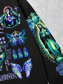 ROMWE MEN Street Life sweat-shirt à capuche imprimé graphique streetwear pour hommes, convenant pour un port quotidien, printemps/été, pour l'automne