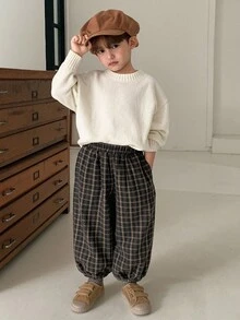 DAZY 男童休闲宽松格子裤，日系风格，秋季款