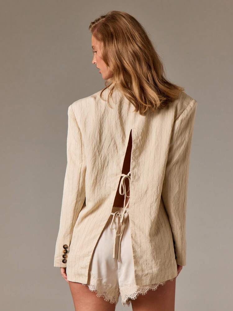 Oversized Double Breasted Blazer With Tie Back Detail